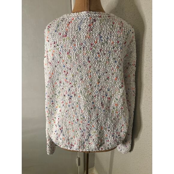 Shein White/ Multicolor Open Front Cardigan L Winter Cozycore Comfy Grandma - Picture 2 of 12